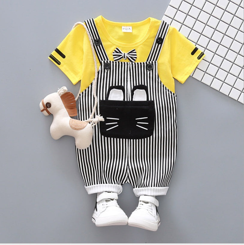 Boys Cartoon Suspender Outfit – Cotton Two Piece Set