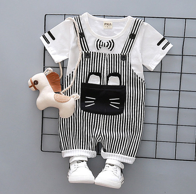 Boys Cartoon Suspender Outfit – Cotton Two Piece Set