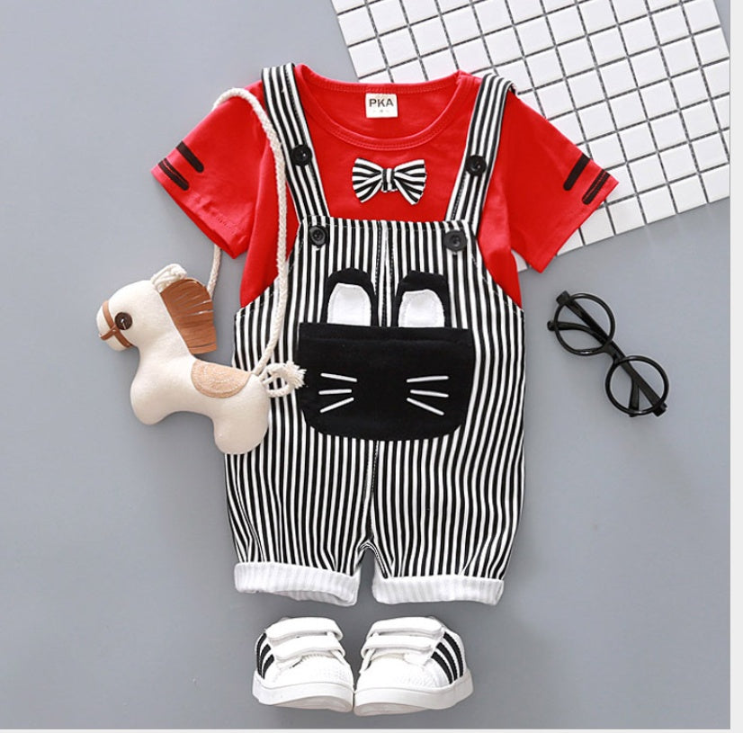Boys Cartoon Suspender Outfit – Cotton Two Piece Set