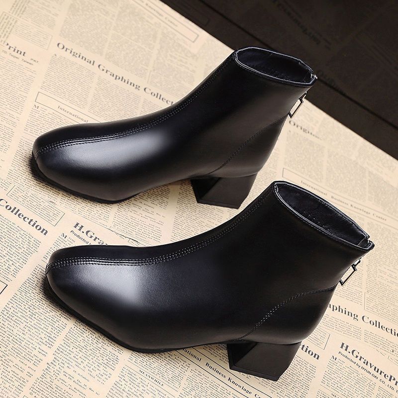 Women's Square Toe Suede Boots – Fashion Block Heel Ankle Boots