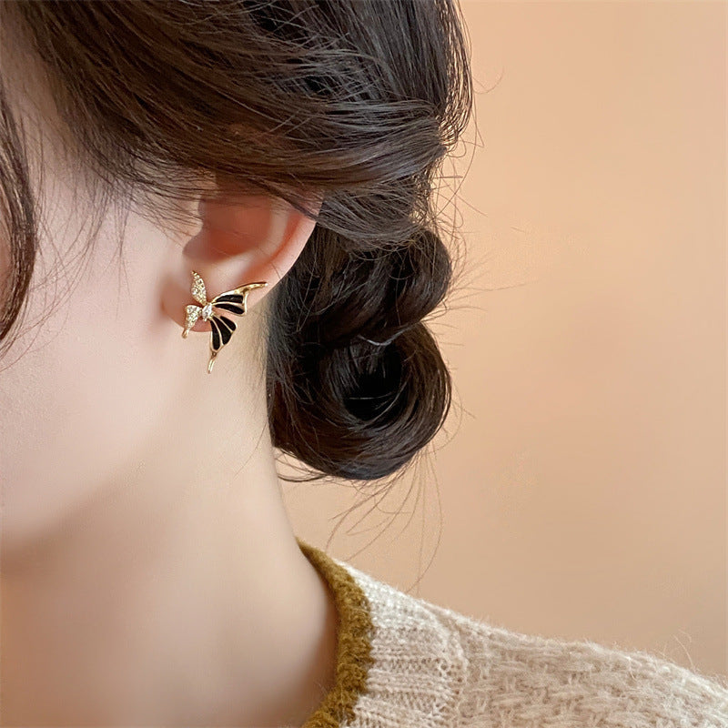 Rhinestone Butterfly Stud Earrings Elegant Women's Fashion Jewelry