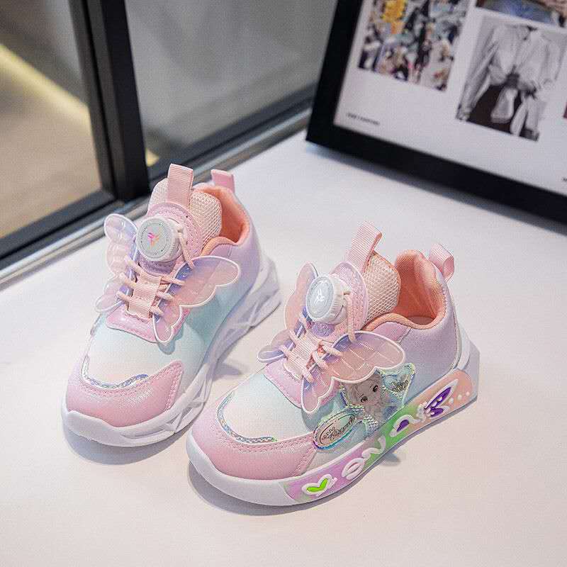 New Princess Elsa Shoes with Leather Surface, Super Soft Waterproof Children's Sports Shoes