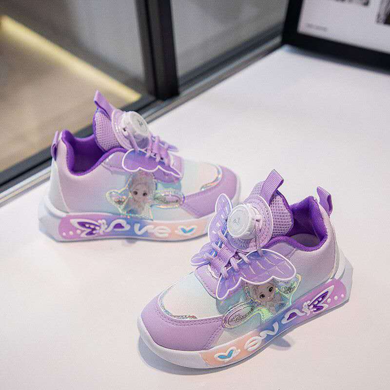 New Princess Elsa Shoes with Leather Surface, Super Soft Waterproof Children's Sports Shoes