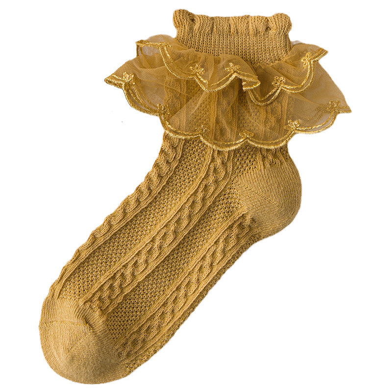 Girls Lolita Lace Socks with soft cotton fabric, elegant lace ruffles, and princess style for school, parties, and everyday wear